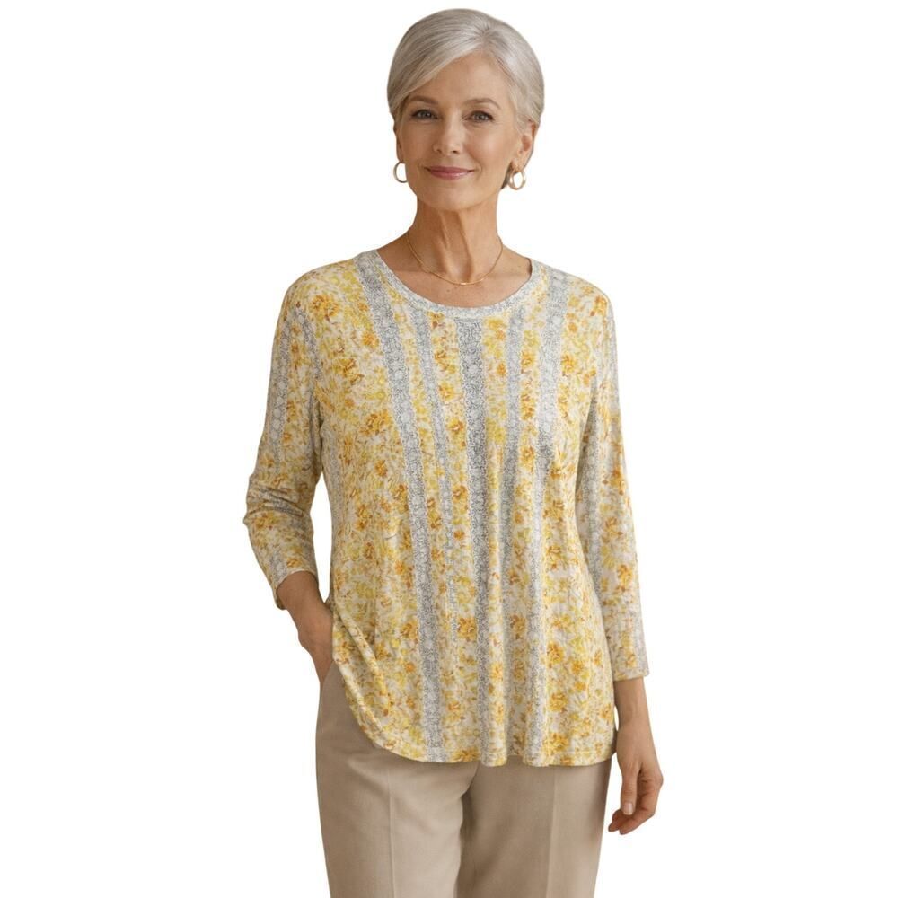 DAVID CLINE Women's Crushed 3/4 Sleeve Butter Crew Top Yellow Size Large
